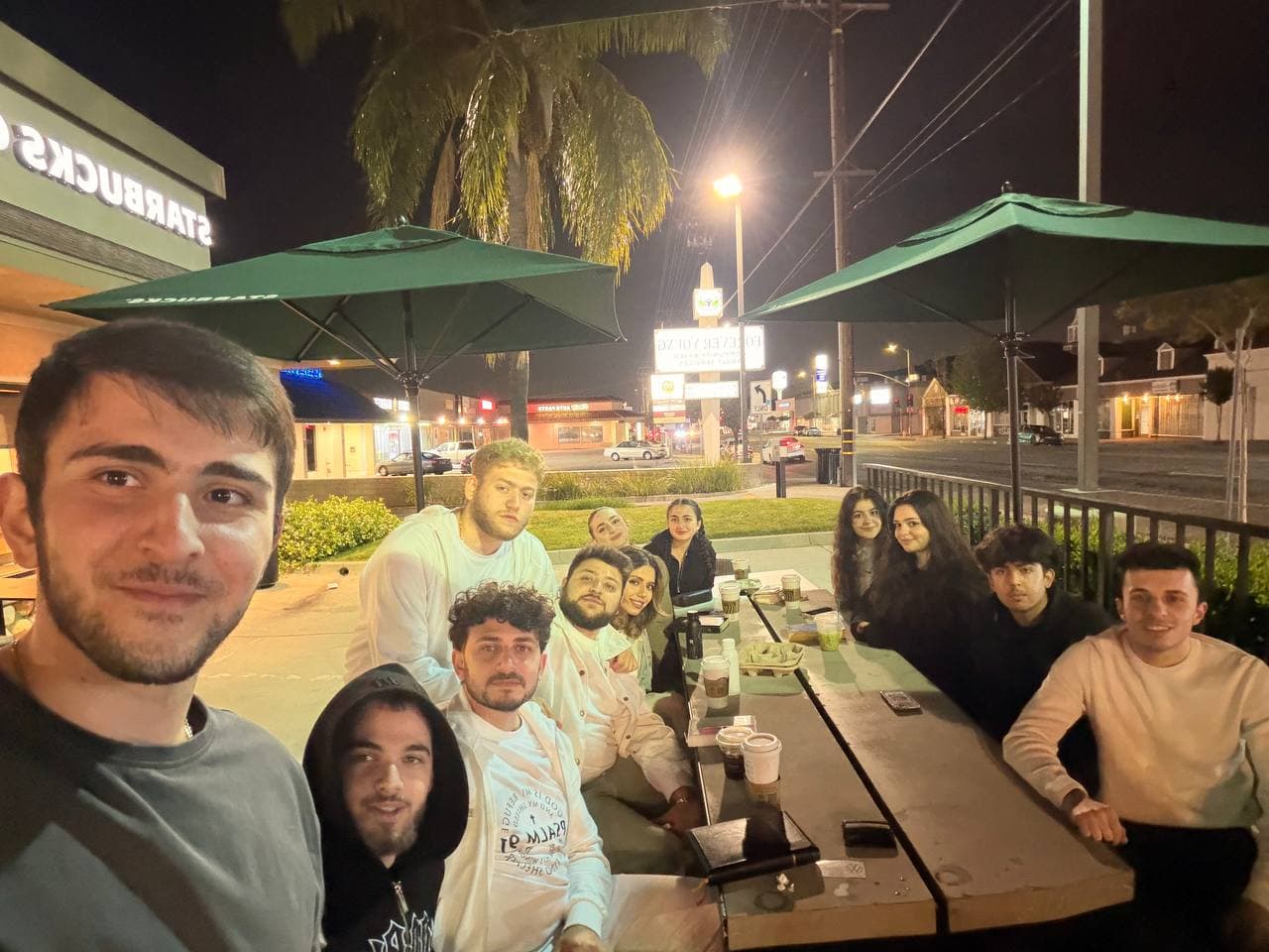 An evening out — the group around a table