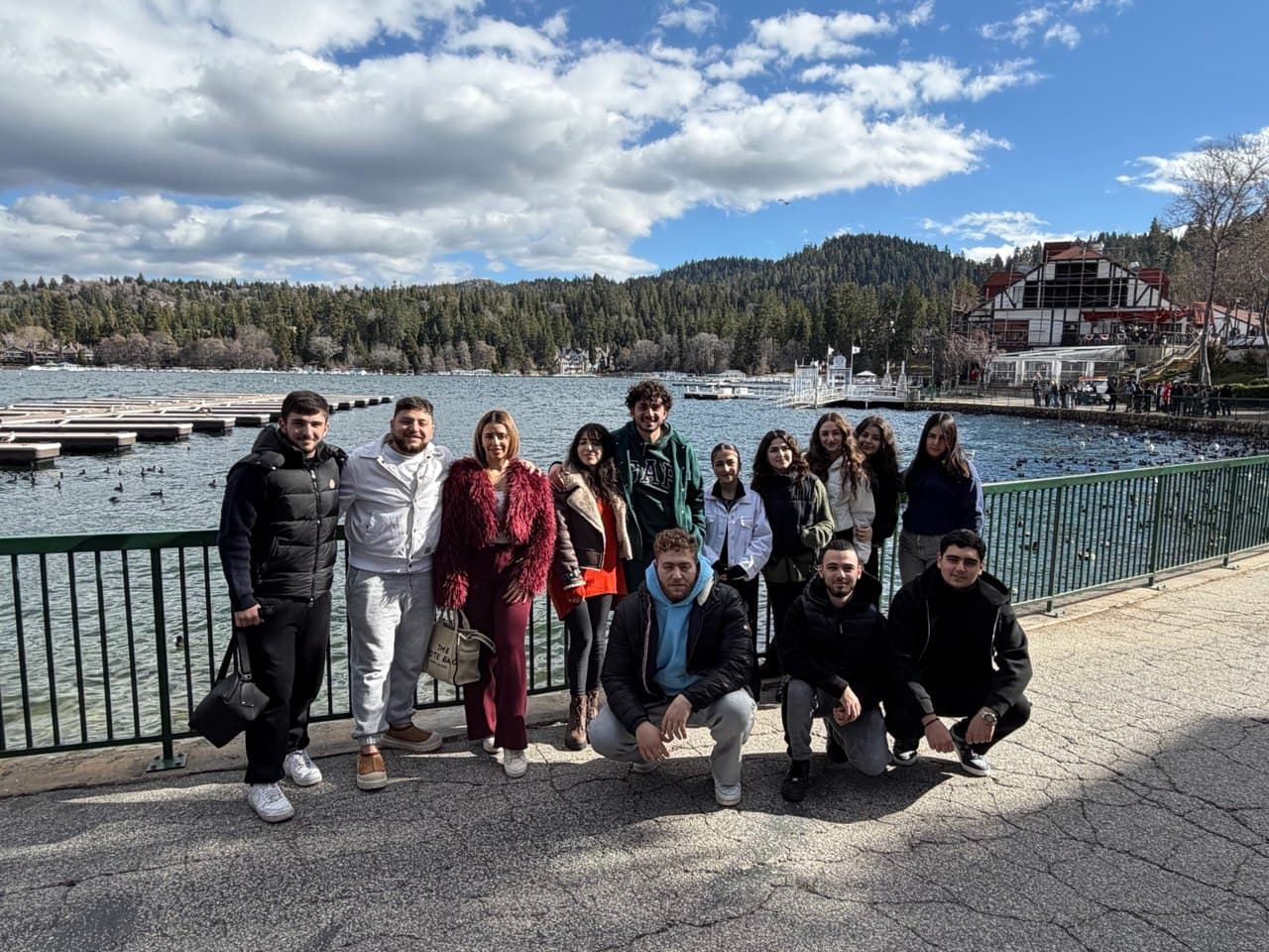 A trip to the lake — the group by the water